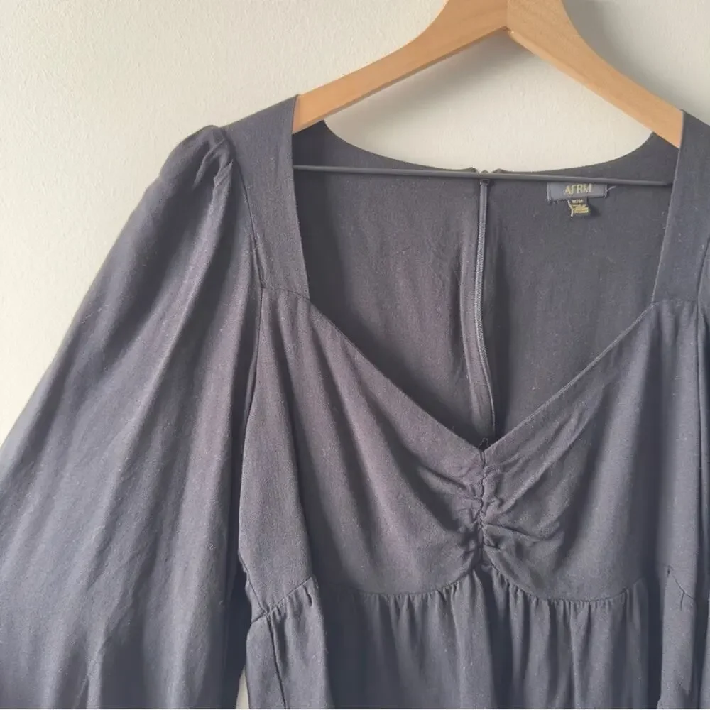 AFRM Revolve Black Babydoll Top Long Sleeve Zip Up Zipper Sweetheart Neckline M - Picture 5 of 10